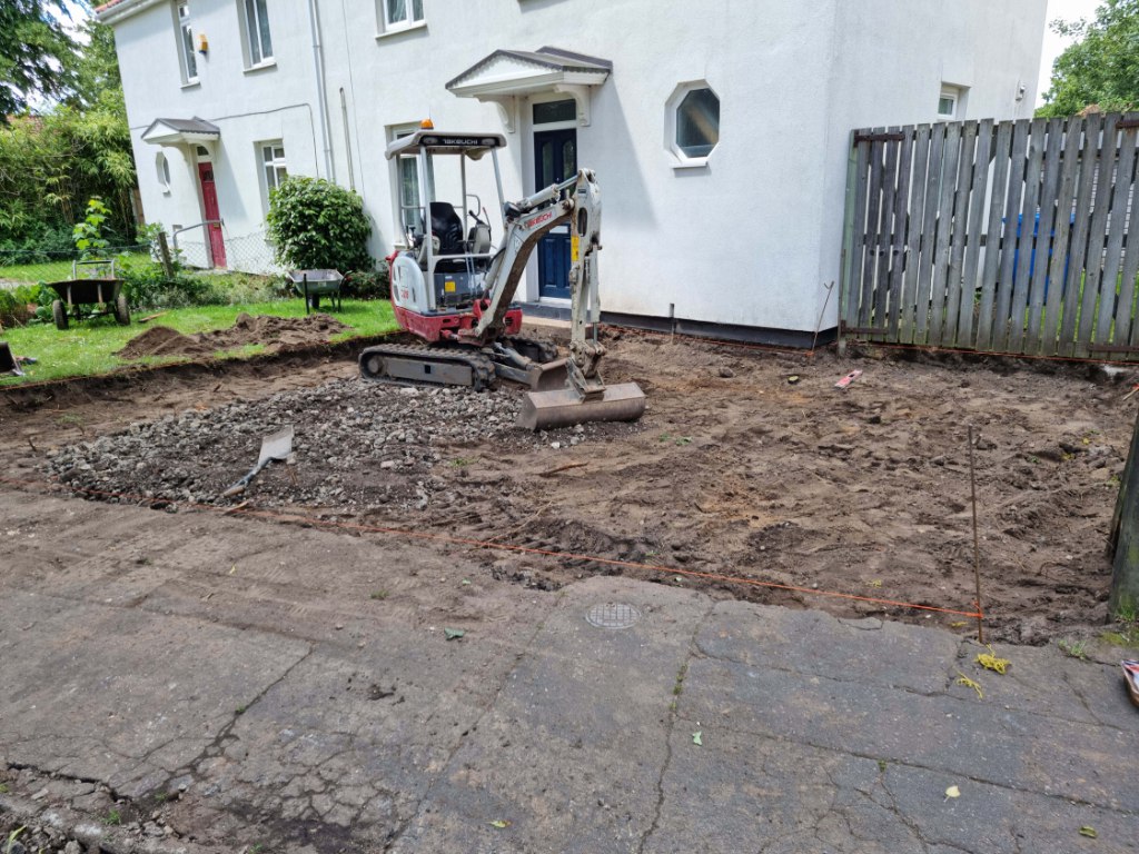 This is a photo of a dig out being carried out by NS Driveways Camberley in preparation for a block paving driveway